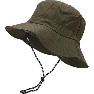 Unisex Army Green Wide Brim Water-resistant With Chin Strap Classic Bucket Hat